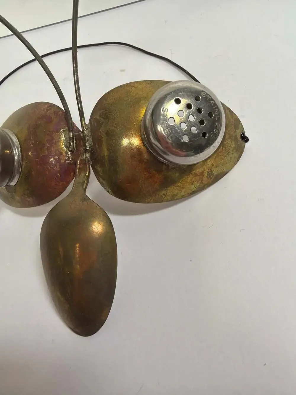 Vintage Brutalist Mixed Metal Butterfly Wall Art Sculpture Repurposed‎ Spoon and